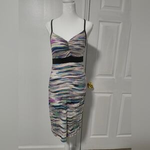 Dakini Multicolor Striped Midi Dress with Black Waistband